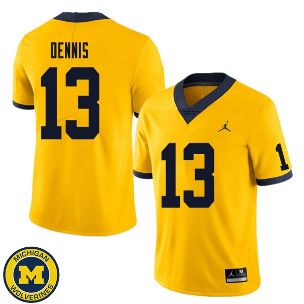 Mens Michigan Wolverines #13 Eamonn Dennis Yellow NCAA Football Jersey